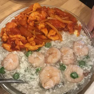 152. Prawn with Creamy Milk Sauce and Chicken with Tomato Sauce Fried Rice