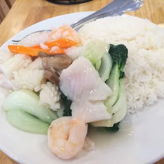 169. House Seafood over Rice Plate