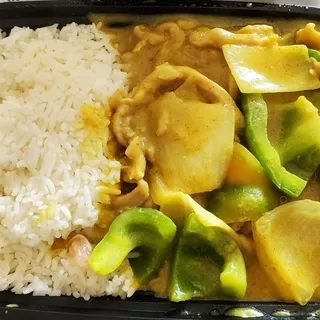 184. Curry Chicken over Rice Plate