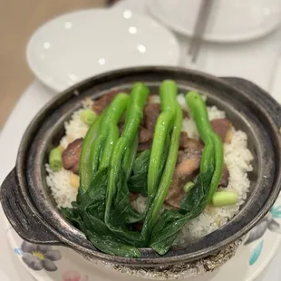 Preserved sausage &amp; pork rice in clay pot