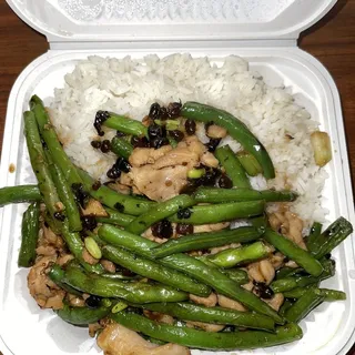 12. String Bean beef over Rice Plate