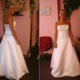 Sharin - Wedding Gown Alterations - 2 layer, beading with design on top and back. Multiple layered wedding gown.