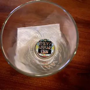 Bottom of the "bottoms up tap" beer glass