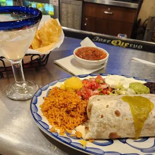 Fajita Burrito (chicken) and a Top Shelf Margarita.