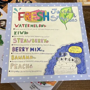 cute juice and smoothie menu