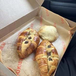 Croissant stuffed chocolate chip cookie and a snickerdoodle cookie