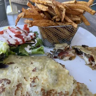 Mushroom, swiss and bacon crepe