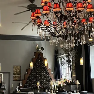 Chandelier and bar