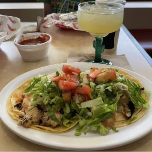Grilled fish tacos with corn tortillas &amp; margarita