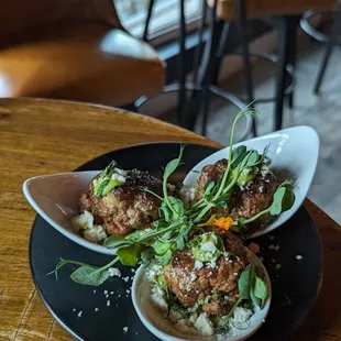 The Lamb Boulette.  Don't call me a meatball..  Momma's Greek Kitchen meets the English countryside (sweet pea reduction ftw)