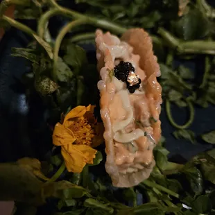 Gold and cavier taco because we are fancy. These come as three and were delicious.  Spicy yellowtail tacos.