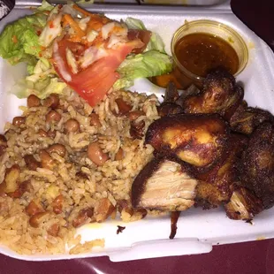 Griot plate disassembled. Gawd. So bomb. Also comes with plantains (not shown).