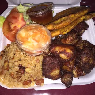 Griots. Fried pork was mind-blowing. Huge massive portion. Hubby and I shared one plate.