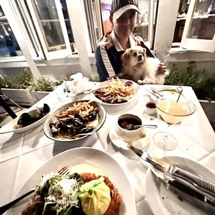 DINING with my HUSBAND and our dog Bambam