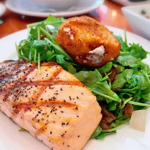 Warm Goat Cheese Salad + salmon (shared with friend)
