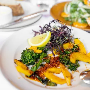 Wood Oven-roasted Broccoli &amp; Delicata Squash w/ breadcrumbs and chili oil ($19)