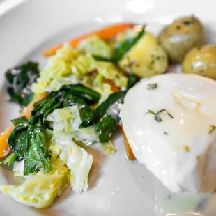 Northern Halibut w/ Carrots, Spinach, Savoy Cabbage, &amp; Tarragon Beurre Blanc ($41)