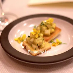 Amuse-bouche: Pain de Mie with scallops ($175 restaurant menu)