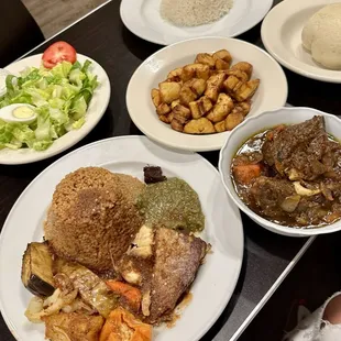 Theibou Diuenne WHITE, Fufu, Salad, Plantain and a delicious stew that I don't remember the name.