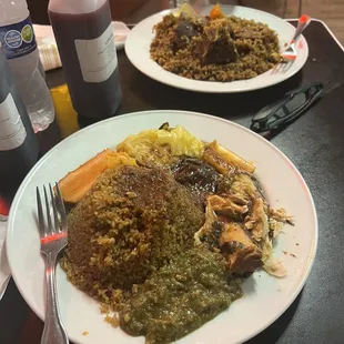 two plates of food on a table