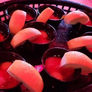 Oyster shooters. $3.50