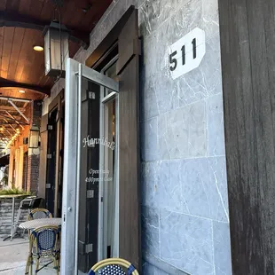 the entrance to a restaurant