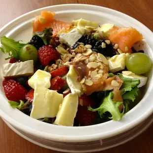 yet-to-be-named salad with berries, greens, brie, nuts and optional smoked salmon