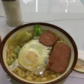 Luncheon Meat and Egg Instant Noodle Soup