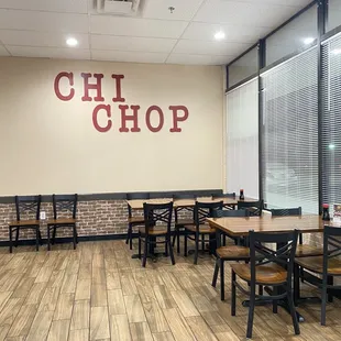 tables and chairs in a restaurant