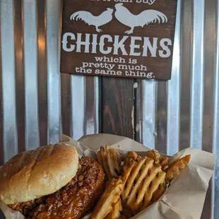 Chicken Sammie with sweet honey and fries $10