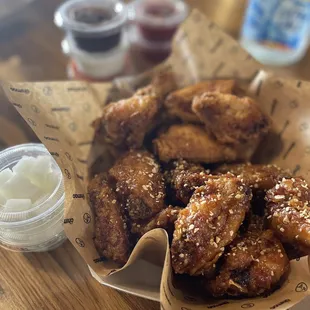 20 wings half Naked Wings and half Soy Garlic Wings