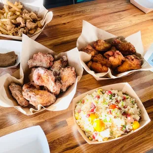 a variety of food items on a table