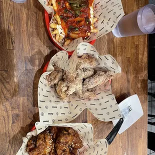 Kim-Cheese Fries, Snow Wings, and Soy Garlic Wings