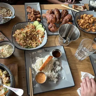 a table full of asian food