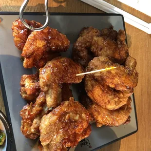 Half and half soy ginger and hot wings