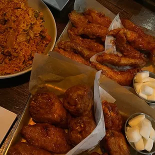a variety of food items on a table