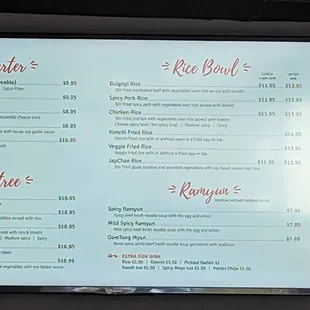 menu and prices