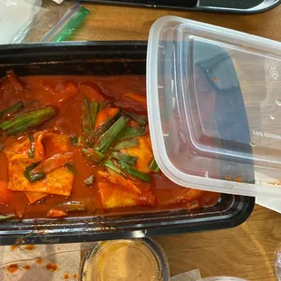 There is a small dine-in area but looks more like they serve more of the To-Go. Order first at counter.  Tteobokki