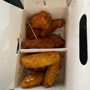 Chicken combo half and half soy garlic and spicy.  Combo (Drumsticks and Wings)
