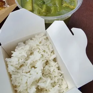 Tofu green curry with rice. Delicious and large serving.