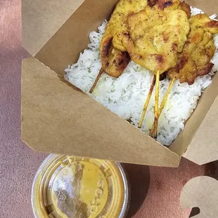 Chicken satay with peanut sauce. Nom!
