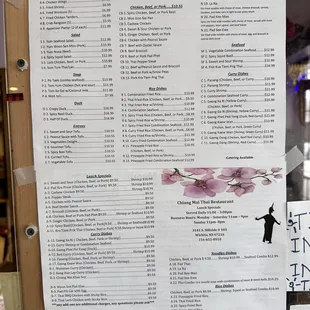 the menu for the restaurant