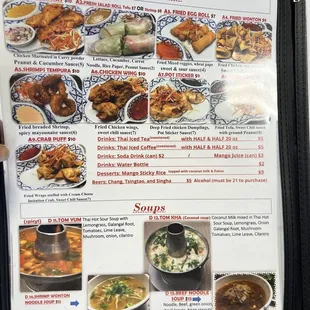  menu for a restaurant