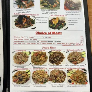 he menu of the restaurant