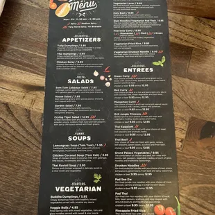 the menu of the restaurant