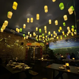 lanterns hanging from the ceiling