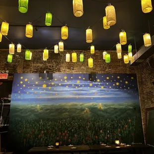 a mural of a field of flowers