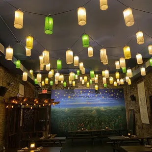 lanterns hanging from the ceiling