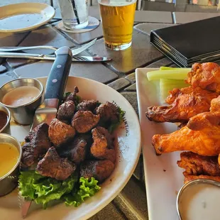 Steak bites and twice baked Buffalo wings, not featured is one of my favs, the Buratta Board, Delicious!