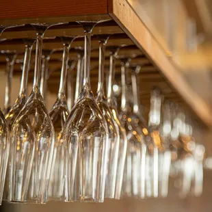 a row of wine glasses